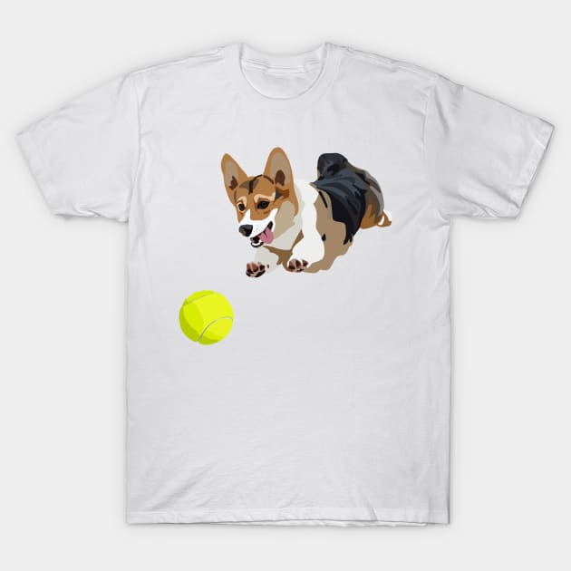 Corgi chasing ball T-Shirt by smoochugs